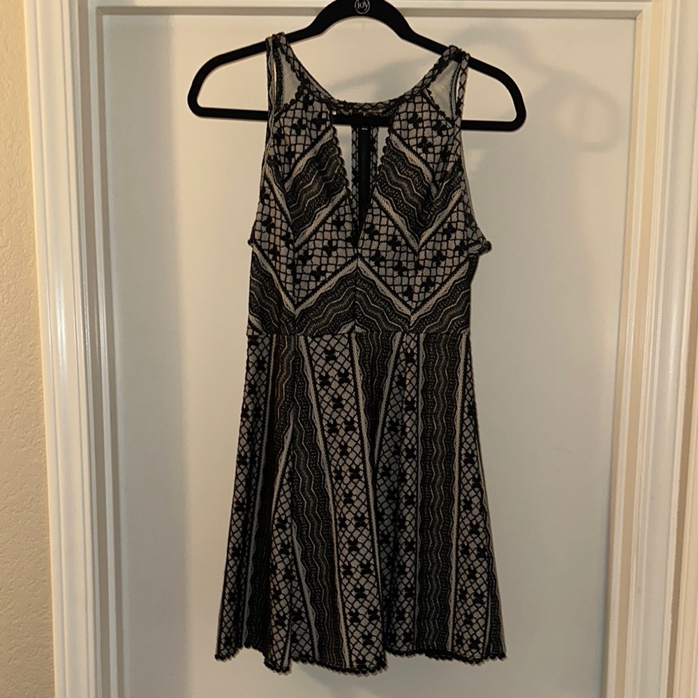 Free People Black and Cream Patterned Dress
